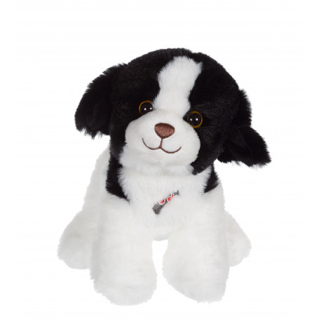 Peluche chien noir et blanc 18 cm sonore