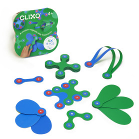 Itsy pack (vert/bleu) Clixo - Jeu de construction magnétique, flexible, durable et imaginatif –18 pièces - dès 4 ans