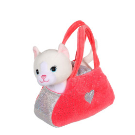 Peluche Sweety bag Chat Beige - Sac Fuchsia- 18 cm