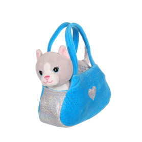 Peluche Sweety bag Chat Gris et Blanc - Sac Bleu - 18 cm