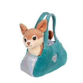 Peluche Sweety bag Chien Chihuahua Marron - Sac Vert - 18 cm