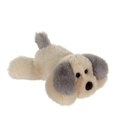 Peluche Chien Allongé Douceur Crème Oreilles Grises - 20 cm