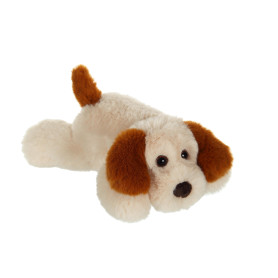 Peluche Chien Allongé Douceur Crème Oreilles Marron - 20 cm