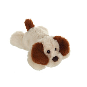 Peluche Chien Allongé Douceur Crème Oreilles Marron Foncé - 20 cm