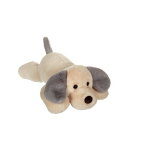 Peluche Chien Allongé Douceur Crème Oreilles Grises - 50 cm