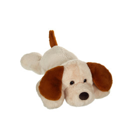 Peluche Chien Allongé Douceur Crème Oreilles Marron - 50 cm