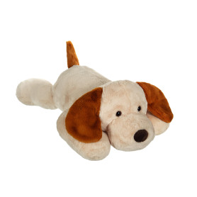 Peluche Chien Allongé Douceur Crème Oreilles Marron - 75 cm