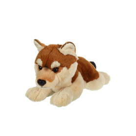 Peluche Loup Allongé Marron & Beige - 25 cm