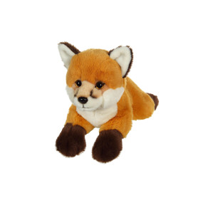 Peluche Renard Allongé Roux et Blanc - 25 cm