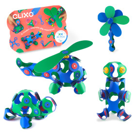 Crew Pack (Blue/Green) Clixo - Magnetic, Flexible, Durable and Imaginative Construction Set –30 Pieces - From 4 years old