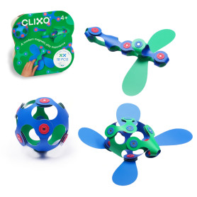 Itsy pack (vert/bleu) Clixo - Jeu de construction magnétique, flexible, durable et imaginatif –18 pièces - dès 4 ans